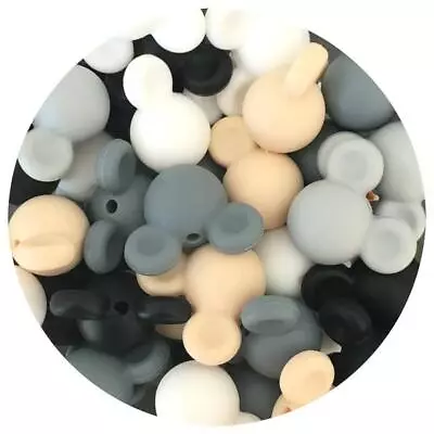 25x MONOCHROME Silicone Mixed MOUSE HEAD Beads Pack Keyring Lanyard DIY Mickey • $11.55