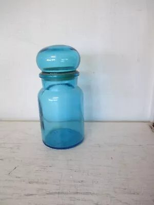 Vintage Blue Glass Apothecary Jar With Bubble Lid Belgium 7  • $12.50