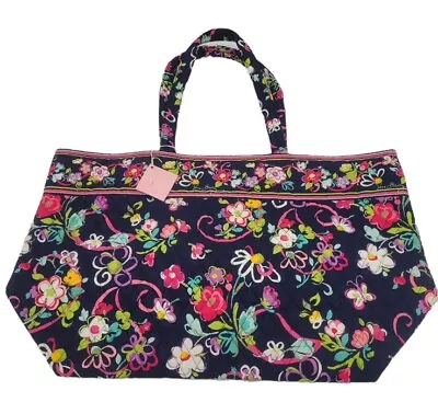 Vera Bradley Grand Tote Bag Ribbons Blue Floral Breast Cancer Awareness Large • $48.99