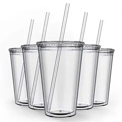 $55.85 • Buy Bulk Double Wall Insulated Acrylic Tumblers With Straw And Lid Set Of 12 16 Oz
