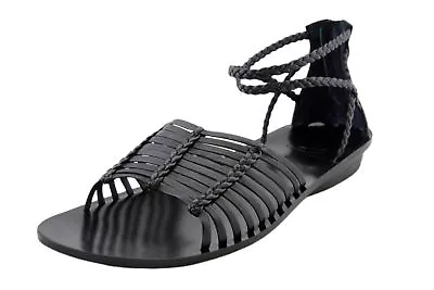 B MAKOWSKY Women's Glenda Blk Leather Strap Flat Sandals Shoes A215562 • $22.95