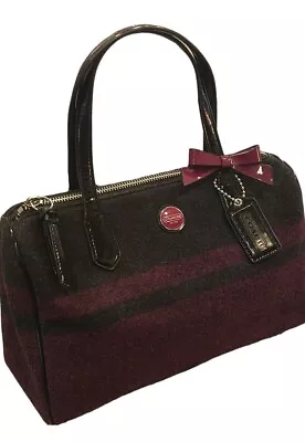 COACH SIGNATURE Passion Berry WOOL STRIPE TOTE SHOULDER F24786 Purse Handbag • $32