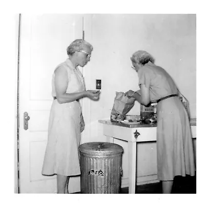 Found Photo Women In Kitchen Vintage Steel Metal Trash Can American Original • $9.99