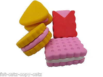 4 X NOVELTY BISCUIT CAKE JAPANESE STYLE RUBBERS ERASERS PARTY BAG GIFT UKSELLER • £3.49