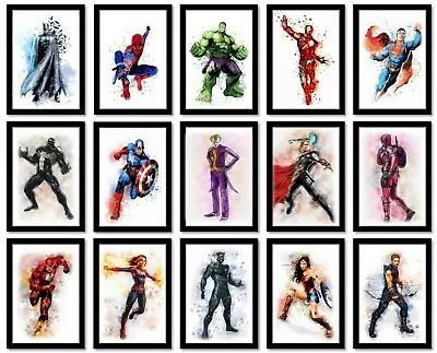 Superhero Marvel Characters Children's Bedroom Posters Birthday Gift A4 UNFRAMED • £3.90