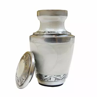 Mini Keepsake Urn Small Cremation Ash Funeral Memorial Silver Pearl Diamond Cut • £16.99