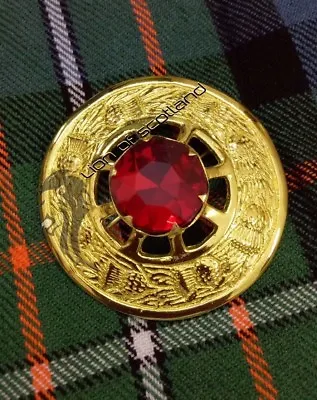 Scottish Kilt Fly Plaid Brooch Various Stone Gold Finish 3  Celtic Brooches Pins • £12.99