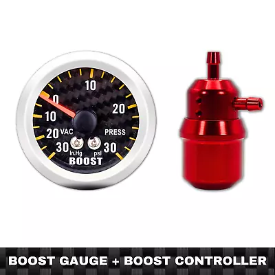 Carbon Fiber Boost Gauge 0-30PSI + Red MBC Adjustable Manual Turbo Controller • $69.95