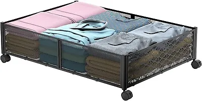 Under Bed Storage With Wheels Metal Under Bed Storage Drawer Containers Foldable • £29.85