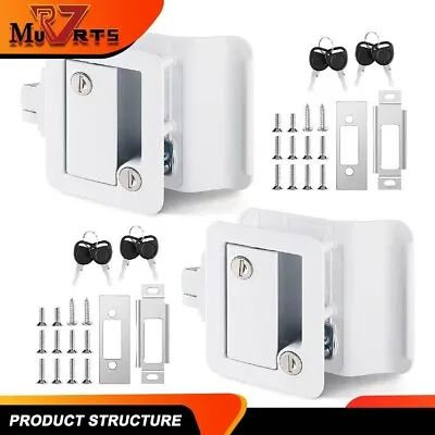 2 Sets White RV Paddle Entry Door Lock Latch Handle Knob Deadbolt Camper Trailer • $44.19