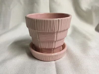 Vintage 1953 MCCOY USA Pottery Pink Basketweave Flowerpot & Saucer 3” VVGC MCM • $35