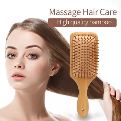 Unisex Natural Bamboo Wooden Hair Brush Anti-Static Head Meridian Massage Combs • £5.99