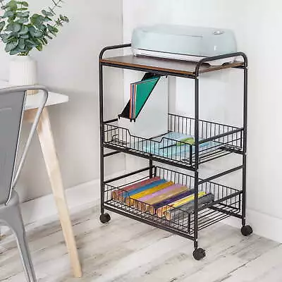 3-Tier Rolling Kitchen Storage Cart With Wood Shelf And Pull-Out Baskets • $36.45