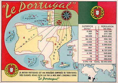 Portugal Colonial Angola Mozambique Guinea Goa Macau Old Map  Postcard • $18