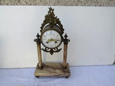 Antique Napoleon 3 Marble Portico Clock Clock Clock Clock Louis 16 Empire • $117.36