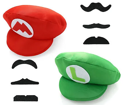 Super Mario Bros Luigi Foam Hat Cap And Moustaches Fancy Dress Costume Party UK • £5.96