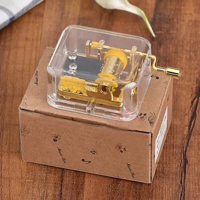 Music Box 18 Notes Acrylic Hand Cranked Metal Movement Kid Birthday Xmas Gift • £6.45