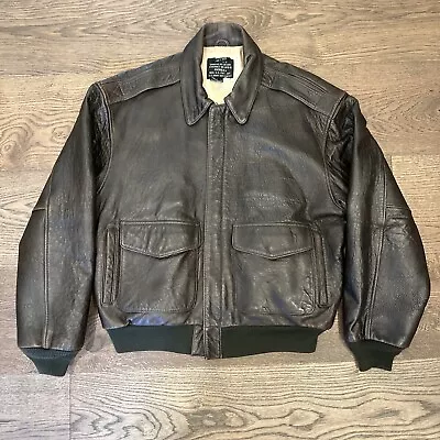 VTG Avirex Stars Stripes Forever Brown Leather Flight Jacket Type A-2 Italy XL • $320