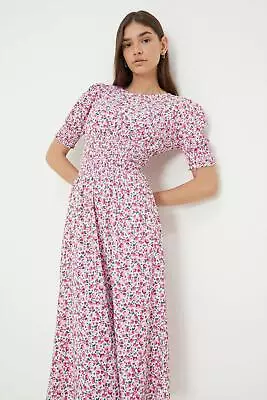 Dorothy Perkins Pink Ditsy Shirred Waist Midi Dress • £24.50