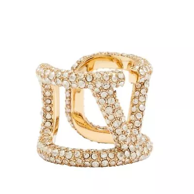 VALENTINO Swarovski Crystals V Logo Signature Ring Metal Size 11 IT NEW RRP 380 • £197.60