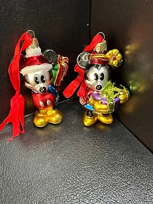 2 Disney's Mickey AND Minnie Mouse Mouth Blown Glass Christmas Ornaments • $10