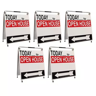 Real Estate Open House Sign Kit Metal A-Frame 5 Pack RWBK W/ Today Times • $169.99