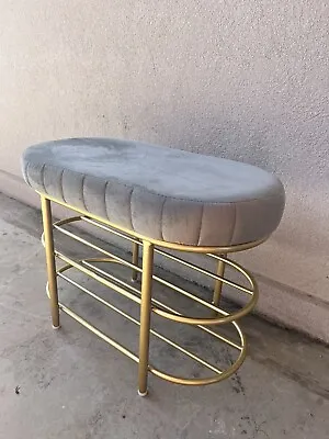 Entryway Bench With 2 Tier Shoe Storage Velvet Fabric And Metal Frame • $250