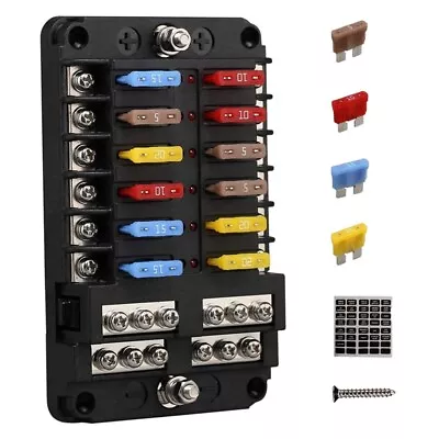 12V 12 Way Marine Fuse Block Fuse Panel With Ground & 12 Volt Fuse Box For  Z8F7 • $25.14