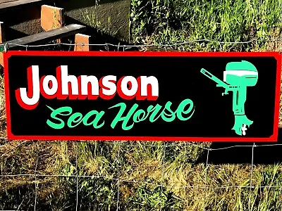 Large Vintage Hand Lettered JOHNSON OUTBOARD MOTOR Boat Gas Man Cave Fish SIGN • $125