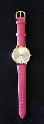 Avon Gold Tone Watch Red Faux Leather Band 6  - 7  New Battery Nw/oT Orig. Box • $7.99