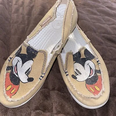 Crocs Womens Size 6 Mickey Mouse Disney Tan Canvas Slip On Shoes • $30