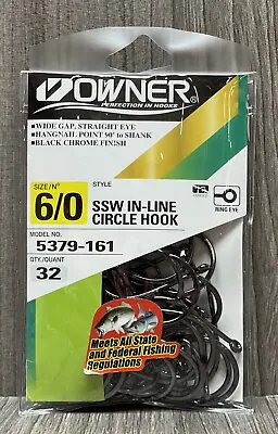 OWNER 5379-161 SSW In-Line Circle Hook Size 6/0 Hangnail Point Medium 32pcs • $22.95