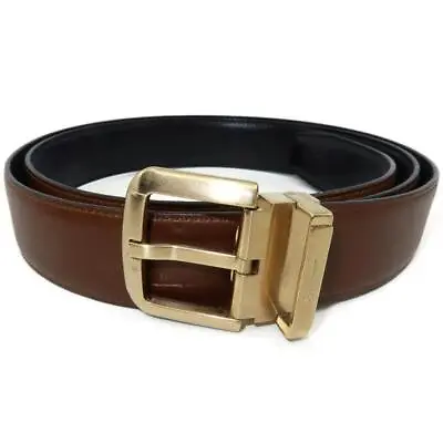Ferragamo Men's Brown Leather Belt Size 46 Gold Buckle • $67.49