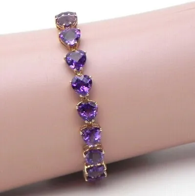 6.75Ct Heart Simulated Purple Amethyst Tennis Bracelet In 14k Yellow Gold Plated • $269.99