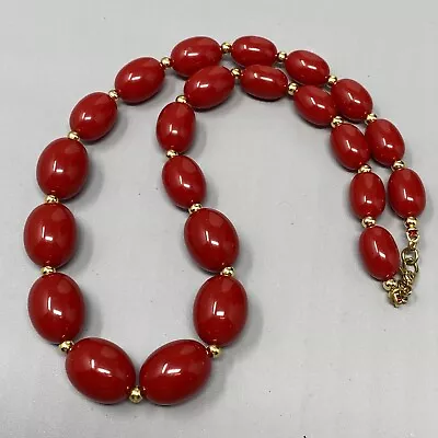 £16.28 • Buy VTG Monet Necklace Red Acrylic Graduating Oval Bead Sister Clasp Graduating 18 