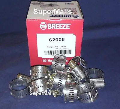 Hose Clamps Stainless Steel Wide Band #08 62008 ( 1 Box ) By Breeze • $12.95