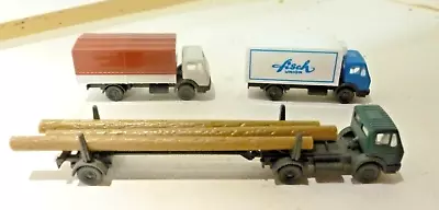 N Gauge Job Lot 3 Lorries Wagons Incl. Log Carrier Fridge Lorry Mercedes Wiking • £29.95