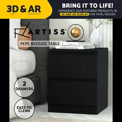 Artiss Bedside Table Drawers Side Table Storage Cabinet Nightstand Black PEPE • $59.95