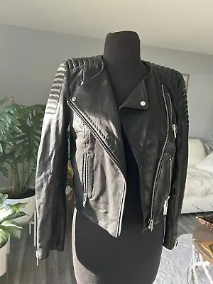 H & M Women Leather Jacket Size Us  4 EUC • $29.99