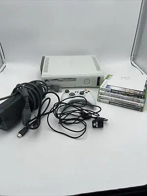 Microsoft Xbox 360 White Console Bundle W/ 5 Games-All Cords 60GB HDD - Tested • $79.50