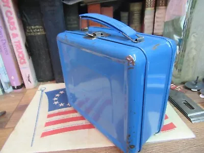 BLUE METAL LUNCH BOX PAIL COAL MINERS STEEL ALADDIN 1900S VINTAGE Thermos SCHOOL • $29.99