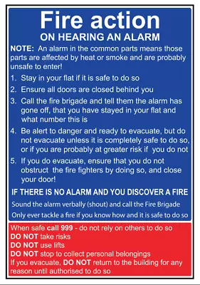 £3.99 • Buy POSTER Notice Sign LAMINATED Fire Safety Action Procedures For Flats Apartments