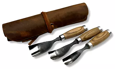 Wood Carving Tools Set 3 PCS. Forged Bent Gouges. Spoon Carving Tools. Woodwork • $107.90