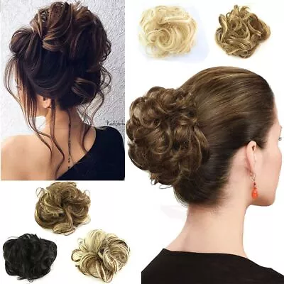 $5.57 • Buy Real Natural Curly Messy Bun Hair Piece Scrunchie Hair Extensions As Human US