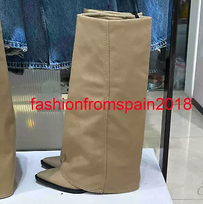 Zara New Woman Knee High-heel Fabric Gaiter Boots Beige 35-42 3092/310 3066/210 • $75.88