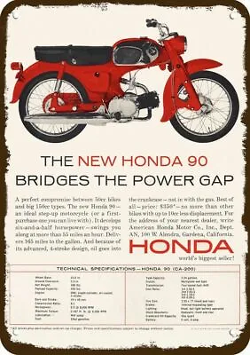 1964 HONDA 90 Motorcycle Vintage-Look-Edge DECORATIVE REPLICA METAL SIGN • $24.99