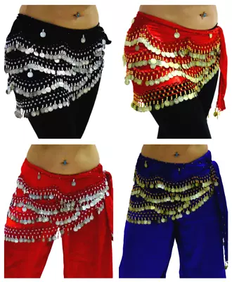 Velvet Belly Dance Costume Belt Hip Scarf Skirt Wrap Coin Plus Size Medium Large • £21.99