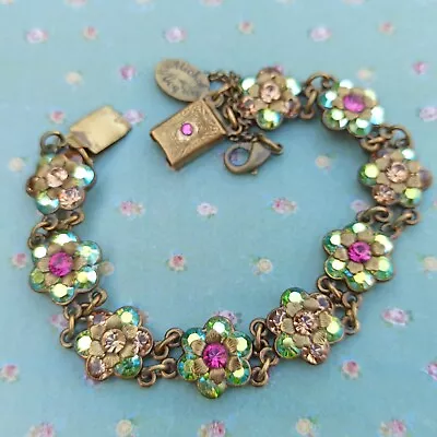 Michal Negrin Bracelet Colorful Floral With Pink Aurora Green Swarovski Crystals • $78.40