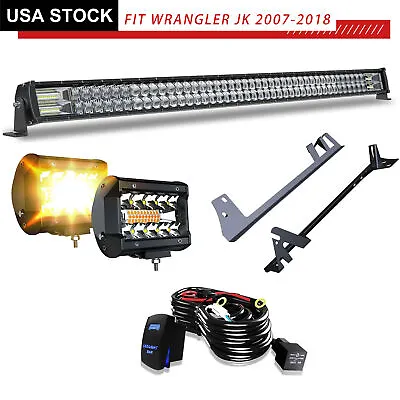 52  LED Light Bar+4  Led Pods With Mount Bracket For 07-18 Jeep Wrangler JK Roof • $145.99