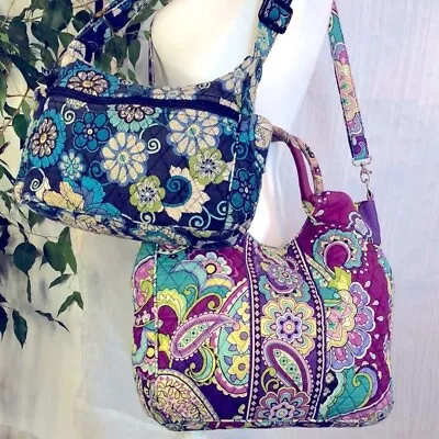 VERA BRADLEY 2 LG Satchel Heather Clara & Mod Floral Blue Paisley Purses Bags • $26